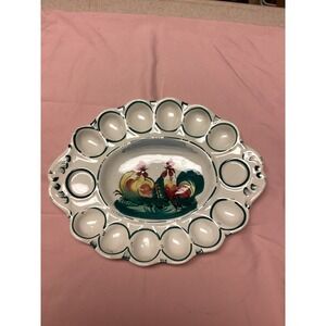 Italian Hand Painted Rooster Deviled - Hard Boiled Eggs Platter Made In Italy